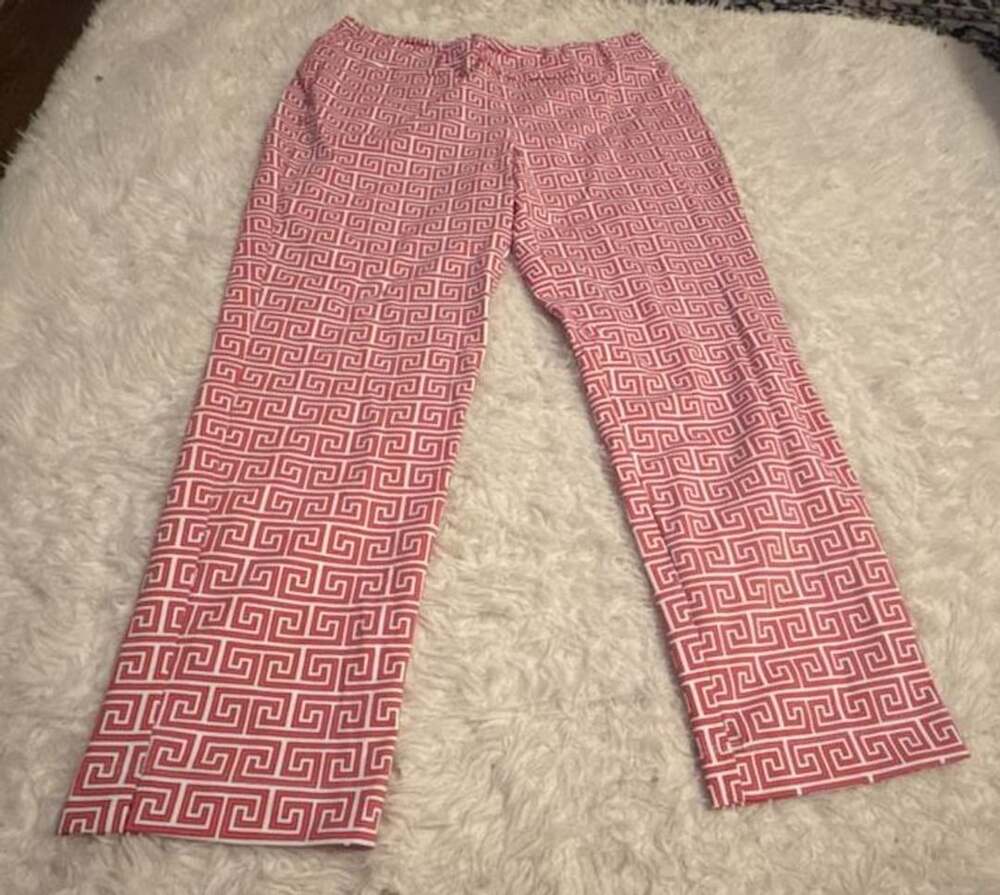 J. McLaughlin Red and White Greek Key Geometric Print Pants Size Large